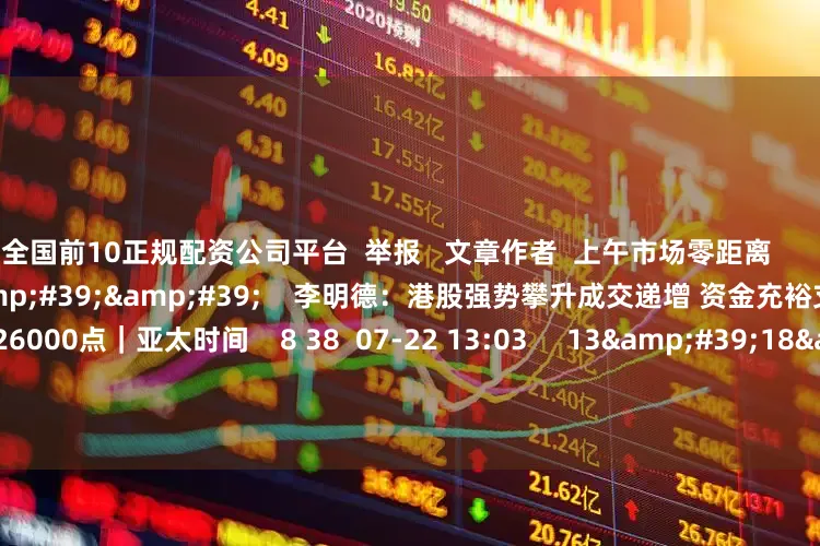 全国前10正规配资公司平台  举报   文章作者  上午市场零距离       相关视频  01&#39;55&#39;&#39;    李明德：港股强势攀升成交递增 资金充裕支撑指数或上探26000点｜亚太时间    8 38  07-22 13:03     13&#39;18&#39;&#39;    美股财报季陷困局 高估值成“紧箍咒”美国六